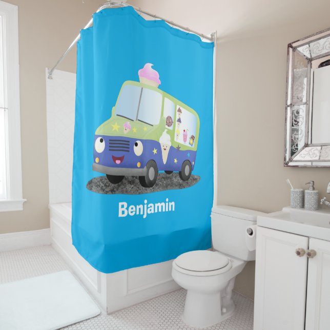 Rideaux De Douche Caricature de camion de glace joli (En situation)