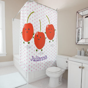 Rideaux De Douche Caricature de cerises rouges à sauter mûr