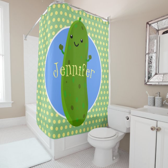 Rideaux De Douche Caricature de cornichon joyeux (En situation)