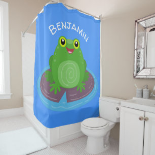 Rideaux De Douche Caricature de grenouille verte mignonne