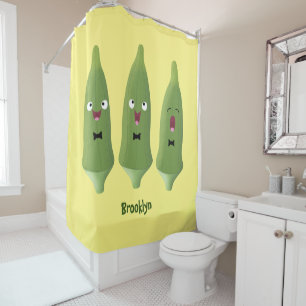Rideaux De Douche Caricature de légumes de l'okra chantante mignonne