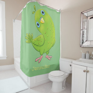 Rideaux De Douche Caricature de perruche verte curieuse