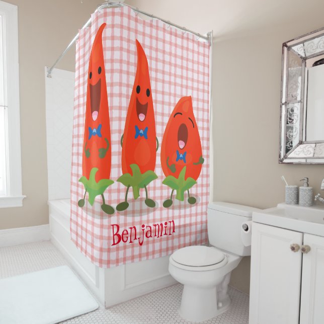 Rideaux De Douche Caricature de piments chantants mignons (En situation)