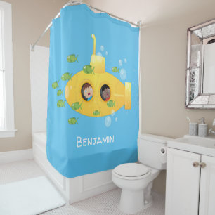 Rideaux De Douche Caricature de poisson sous-marin jaune mignon