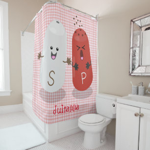 Rideaux De Douche Caricature de shakers de sel et de poivre de Cute 