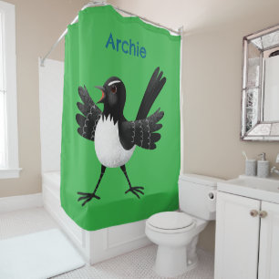 Rideaux De Douche Caricature de Willie Wagtail australienne personna
