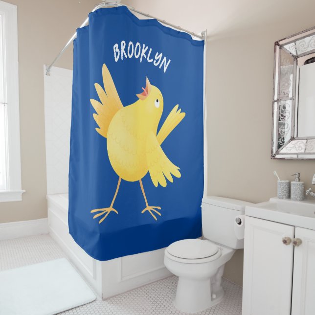 Rideaux De Douche Caricature d'oiseau canari jaune chantant mignon (En situation)