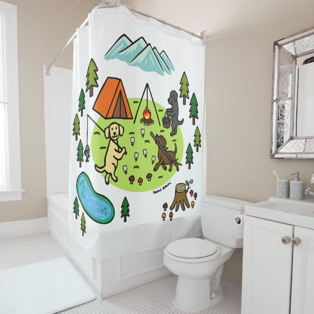 Rideaux De Douche Caricature du camping des Trois Labradors (En situation)