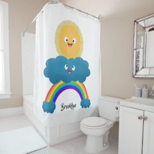 Rideaux De Douche Caricature en arc-en-ciel du joyeux nuage de solei