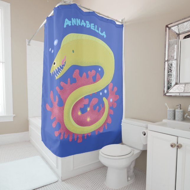 Rideaux De Douche Caricature humoristique murène verte (En situation)