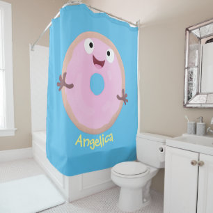 Rideaux De Douche Caricature joli beignet rose vitré