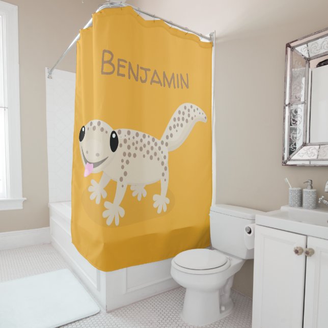 Rideaux De Douche Caricature joli tan gecko tan joyeux (En situation)