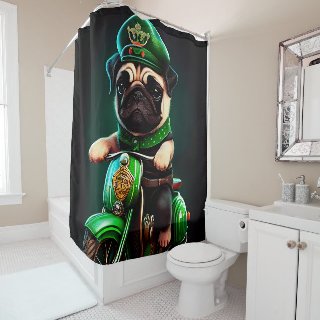 Rideaux De Douche Carlin Chien Conduite Vélo St. Patrick's Day (En situation)
