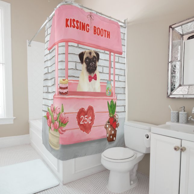 Rideaux De Douche Carlin Chien Valentine's Day Kissing Booth (En situation)