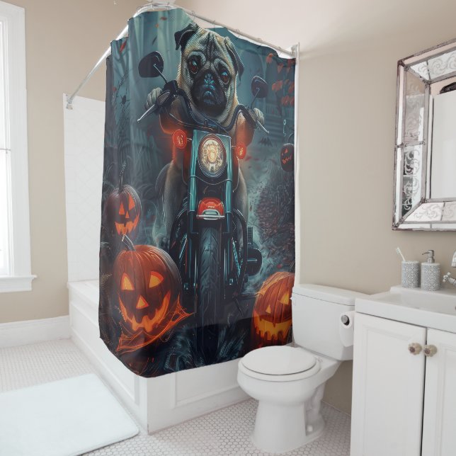 Rideaux De Douche Carlin équitation moto Halloween effroi (En situation)