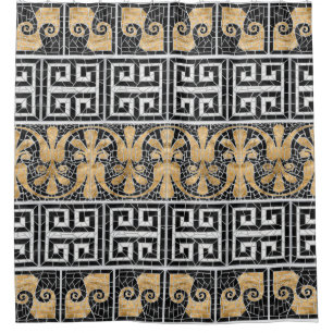 Rideaux De Douche Carreaux brisés grecs mosaïque marbre noir
