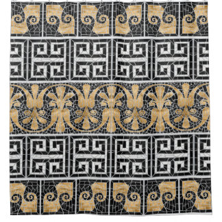 Rideaux De Douche Carreaux brisés grecs mosaïque marbre noir
