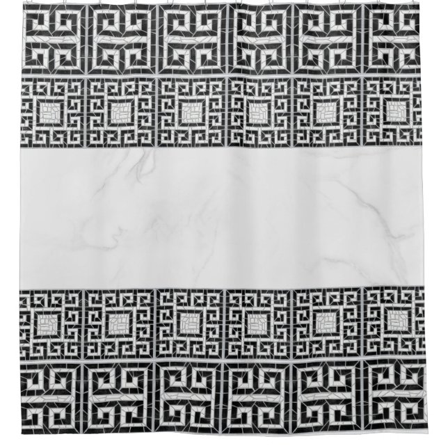 Rideaux De Douche Carreaux brisés grecs mosaïque marbre noir (Devant)