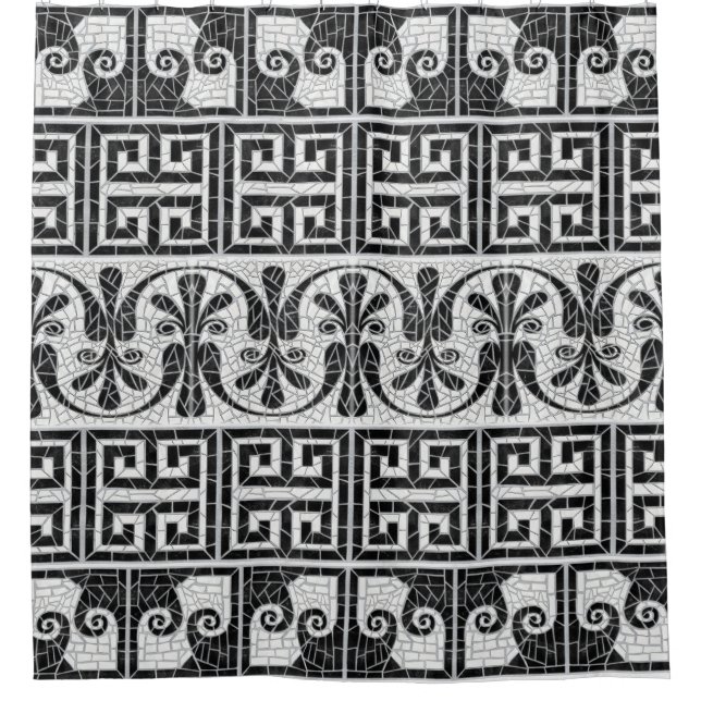 Rideaux De Douche Carreaux brisés grecs mosaïque marbre noir (Devant)