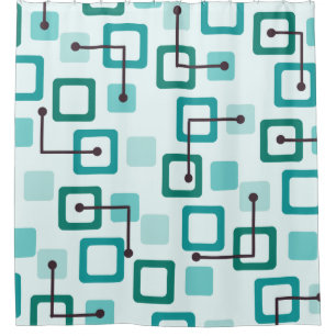 Rideaux De Douche Carreaux & Carré turquoise au milieu du siècle 195