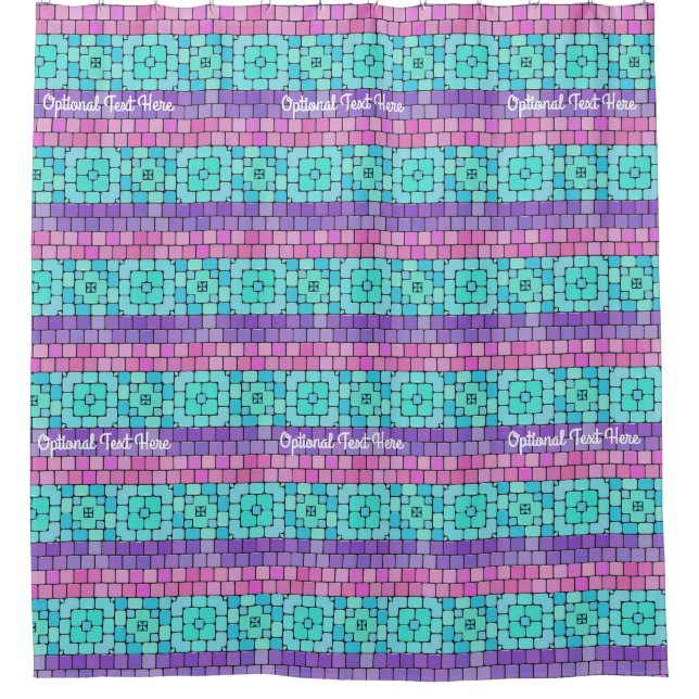 Rideaux De Douche Carreaux de mosaïque violet rose Turquoise - Texte (Devant)