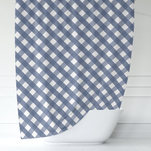 Rideaux De Douche Carreaux Gingham Bleu Marine et Blanc