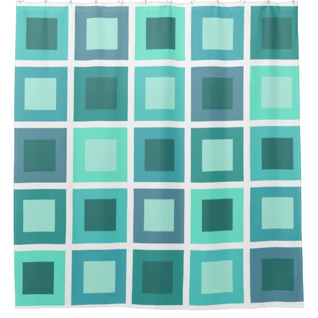 Rideaux De Douche Carreaux Motif Turquoise rétro années 1950 (Devant)