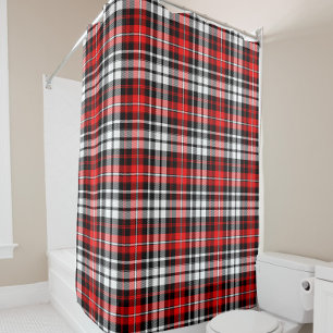 Rideaux De Douche Carreaux Tartan Rouge Noir Blanc Motif Design 