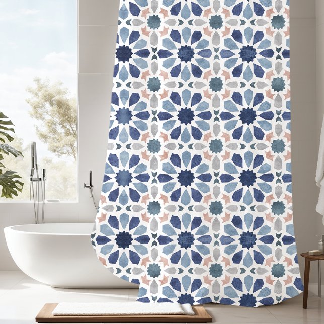 Rideaux De Douche Carrelage bleu marocain Motif (Créateur téléchargé)