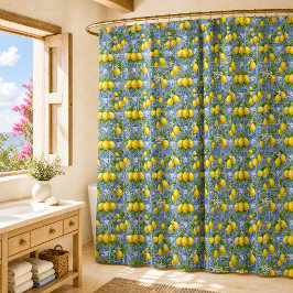 Rideaux De Douche Carrelage Bleu Motif Aquarelle Citron Pays Françai