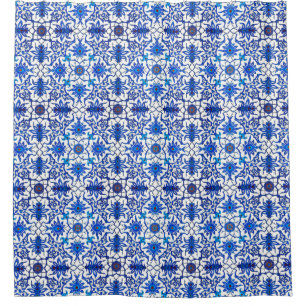 Rideaux De Douche Carrelage chinois Art Nouveau - Cobalt Bleu & Blan