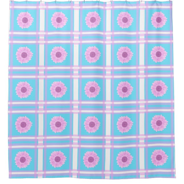 Rideaux De Douche Carrelage rose et bleu (Devant)