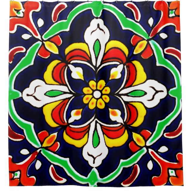 Rideaux De Douche Carrelage Talavera mexicain en terre cuite Design  (Devant)