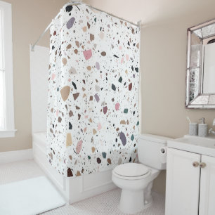 Rideaux De Douche Carrelage Terrazzo moderne Design blanc beige marr