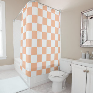 Rideaux De Douche Carrés à carreaux pêche orange blanc géométrique