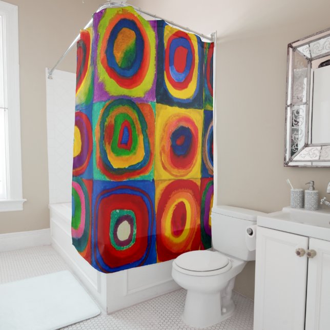 Rideaux De Douche Carrés avec cercles, Abstraits, Wassily Kandinsky (En situation)