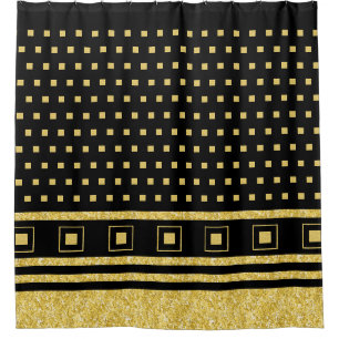 Rideaux De Douche Carrés géométriques Abstraits Black Gold de luxe
