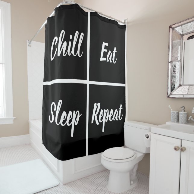 Rideaux De Douche Carrés Noirs Et Blancs Avec Des Mots Drôle (En situation)