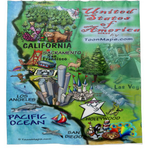 Rideaux De Douche Carte Cartographique de Californie USA