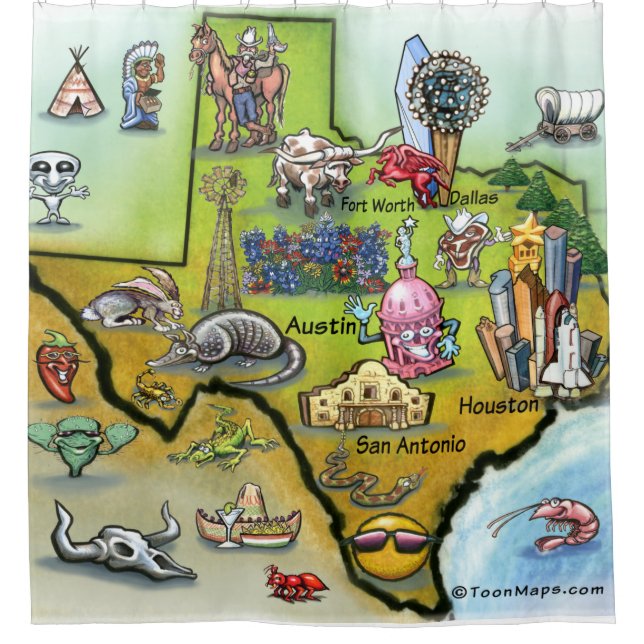 Rideaux De Douche Carte de bande dessinée du Texas (Devant)
