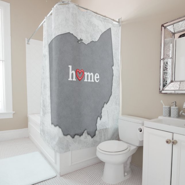 Rideaux De Douche Carte de l'OHIO avec la MAISON et le COEUR (En situation)