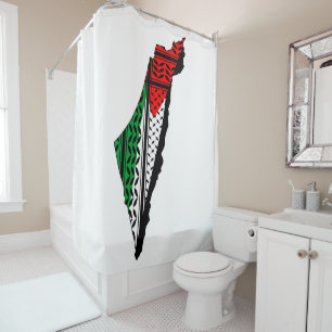 Rideaux De Douche Carte de Palestine avec drapeau et Motif Keffiyeg
