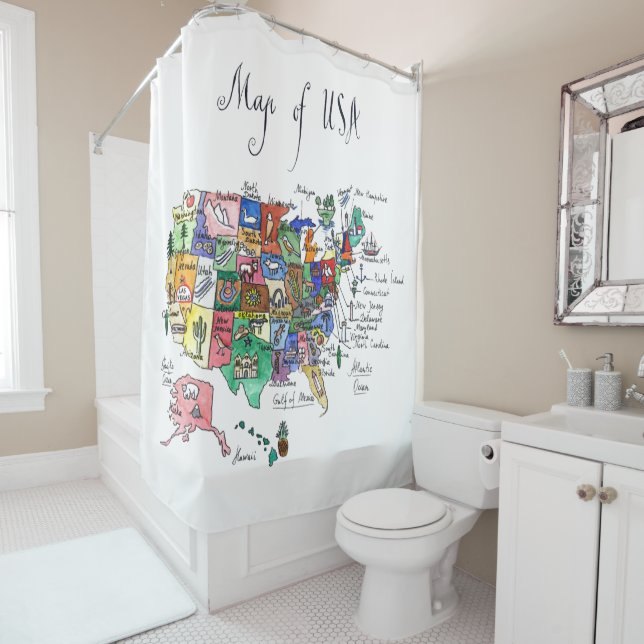 Rideaux De Douche Carte des attractions des Etats-Unis d'Amérique (En situation)