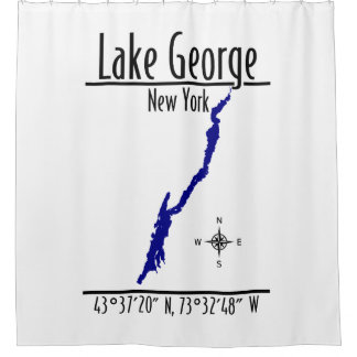 Rideaux De Douche Carte des coordonnées du rivage du lac George, New