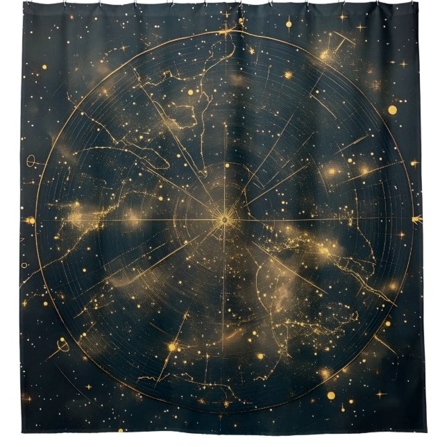 Rideaux De Douche Carte des étoiles célestes d'or (5) (Devant)