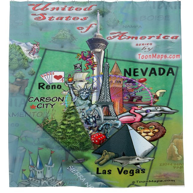 Rideaux De Douche Carte du dessin animé Nevada USA (Devant)