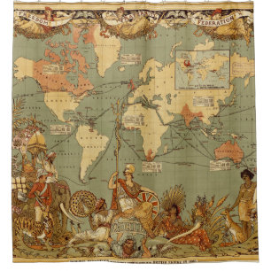 Rideaux De Douche Carte du monde Antique 1886 Illustré