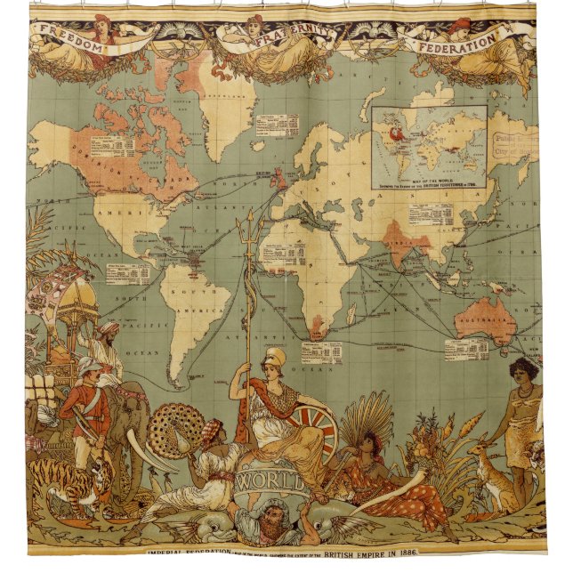 Rideaux De Douche Carte du monde Antique 1886 Illustré (Devant)