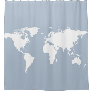 Rideaux De Douche carte du monde blanc sur bleu pâle