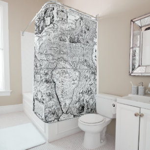 Rideaux De Douche Carte du monde des Serpents de mer et voiliers